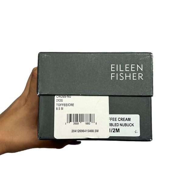 EILEEN FISHER sandals Womens 8.5 Toffee Cream Slide Cross Cross Flat Nubuck NEW - Picture 9 of 9